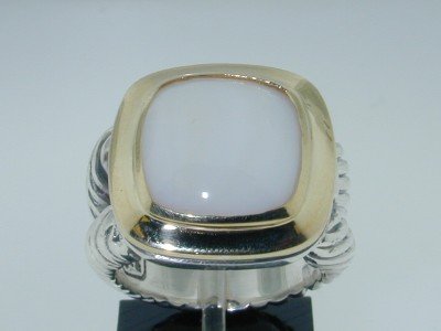 David Yurman Silver & 18K Yellow Gold Coral Rin