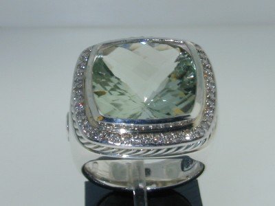David Yurman Silver Diamond Presiolite Ring!: This is a Wonderful David Yurman Silver Diamond Presiolite Ring! The total ring's weight is 15.7 grams. The total diamonds weight are approximately 0.50 cts, H color and VS calarity. The size of the P