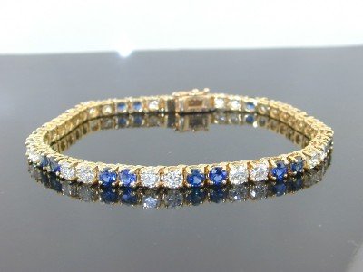VCA 18K Yellow Solid Gold Diamond & Sapphire Brace