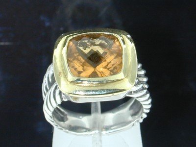 David Yurman 18K Yellow Gold Silver Citrine Ring,: This is a Wonderful David Yurman 18Kt Yellow Gold and Silver Citrine Ring / The total ring's weight is 15.7 grams. The size of Citrine is 14x14 mm. The size of the ring is 7. The measurements of the r