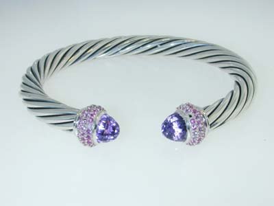 David Yurman Amethyst & Pink Sapphire Bangle !!: The weight of this bangle is 32.3 g. The measurement of the bangle is 70 x 60 mm and the thickness is 7mm. The size of the amethyst is 7 mm in diameter.