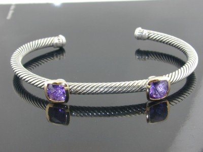 David Yurman Silver 18K Yellow Gold Amethyst !: David Yurman Silver & 18K Yellow Gold Amethyst Bangle. Bangle's Weight : 17.6grams. The total Weight of Amethyst is 2cts,approxmiately. The size of each Amethyst is 9x9 mm. The measurements of the Ban