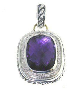 David Yurman 18K, Silver, Amethyst & Diamond Pendan: David Yurman 18K Yellow Gold, Silver, Amethyst & Diamond Pendant. The total weight of Pendant is 17.4 grams. Size of Amethyst: 20x15 mm. Total weight of diamond: 0.5 cts, H color, SI-2 clarity. The si