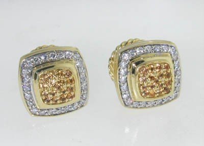 David Yurman18K Gold Diamond, Yellow Sapphire Cuff: David Yurman 18K Yellow Gold Diamond, Yellow Sapphire Cufflinks! The total weight of cufflinks is 14.7 grams. Total Diamond weight: 0.5 cts, H color, VS clarity. Total weight of Yellow Sapphire: 0.4ct
