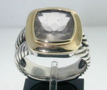 David Yurman Silver & 18K Yellow Gold Quartz Ring: This is a Wonderful David Yurman Silver & 18K Yellow Gold Quartz Ring. The total ring's weight is 9.1 grams. The size of ring's face: 16 x 16 mm. The size of the ring is 7.75. This is a beautiful ring