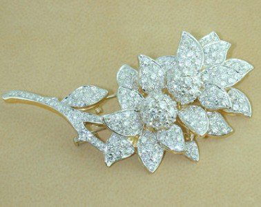 Van Cleef & Arpels 18K Yellow Gold Diamond Pin: Van Cleef & Arpels 18K Yellow Gold Diamond Pin Weight of Pin: 33 grams. Total weight of diamond: 8 cts, approximately, G color,VVS clarity. The size of Brooche: 68 x 30 mm