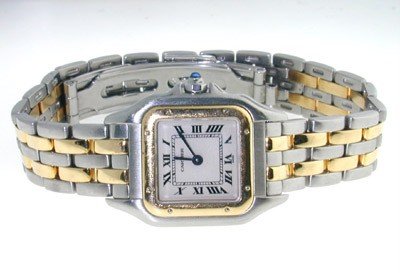 Cartier18K Yellow Gold, Stainless Steel ,Sapphire : Cartier 18K Yellow Gold Stainless Steel, Cabochon Sapphire Watch The total watch's weight is 46.2 grams. The measurements of watch head is 28 x 22 mm and 4 mm thick. The weight of Cabochon Sapphire: 0