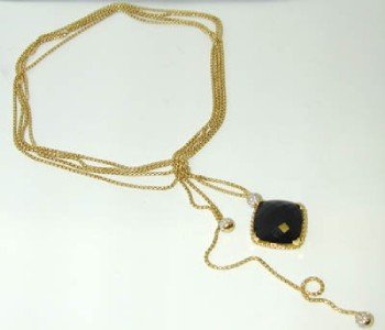 David Yurman 18K Yellow Gold Onyx, Diamond Necklac: David Yurman 18K Yellow Gold Onyx, Diamond Necklace. The total weight of Necklace is 43.0 grams. The size of the Onyx is 20x20 mm. Total weight of diamond: 1.00 cts, G color, VS clarity. The size of t