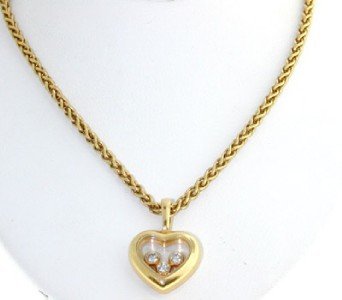 Chopard 18K Yellow Gold Happy Diamond Necklace!: Chopard 18K Yellow Gold Happy Diamond Necklace The Necklace weight is 12 grams. The total weigth of diamond: 0.09 Pts. G color, VS clarity. The measurements of chain: 16" The size of the pendant is 16