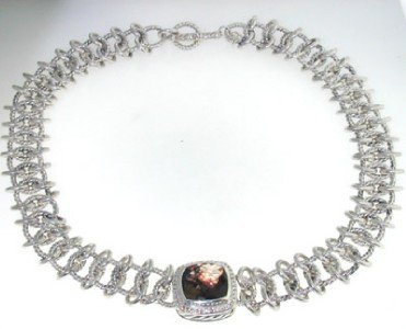 David Yurman Silver Smoky Topaz, Diamond Necklace.: David Yurman Silver Smoky Topaz, Diamond Necklace. The total weight of Necklace is 97.4 grams. The size of the Smoky Topaz is 9 x9 mm. Total weight of diamond: 0.60 cts. H color, VS clarity. The size 