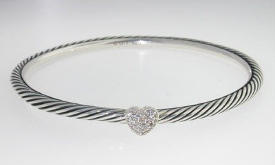 David Yurman Silver, Diamond Bangle: David Yurman Silver, Diamond Bangle! Bangle's Weight : 11.4 grams. Total diamonds weight: 0.2 cts, I color, SI-1 clarity. The measurements of the inside Bangle are 49 x 49 mm and the thickness is 2 mm