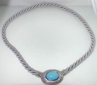 Judith Ripka Blue Stone & CZ Necklace: Judith Ripka Blue Stone & CZ Necklace The weight of necklace is 29 grams The total weight of Diamonique (CZ'S): 0.72cts The size of the pendant is 33 x 18mm. The length of strap: 18" long