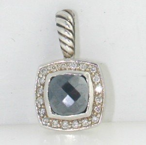 David Yurman Silver Hematite & Diamond Pendant: David Yurman Silver Hematite & Diamond Pendant. The total Pendant's weight is 3.2 grams. The total weight of diamonds is 0.24 cts. approximately I and SI clarity. The size of the Hematite is 7 mm in d