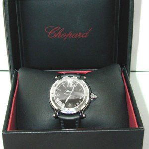 Chopard Stainless Steel Diamond Rubbeer Strap Watc: Brand New Chopard Stainless Steel,Happy Diamond,Black Rubbeer Strap Sport Watch with Black Ceramic Case. Watch's Weight : 58.3 grams Total weight of diamond: 0.30 cts. G color, VVS clarity. The length