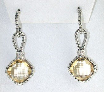 David Yurman Silver Citrine & Diamond Earrings.: David Yurman Silver Citrine & Diamond Earrings.The total earrings weight is 7.2 grams.The total weight of diamond: 0.16 cts. I color, SI clarity.The size of the Citrine is 10 x 10 mm.The size of earri