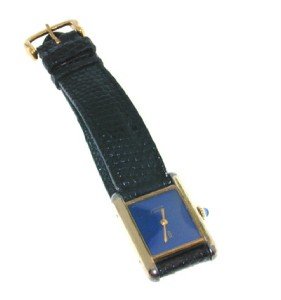 Must de Cartier Silver, Leather Strap Watch.: Must de Cartier Silver, Leather Strap Watch. Watch's Weight : 22.4 grams. The measurements of watch head: 18 x 20 mm Swiss made The length of watch: 7"