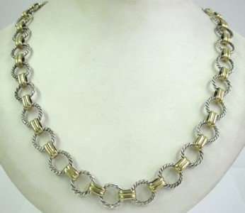 David Yurman Silver, 18K Yellow Gold Necklace.: David Yurman Silver,18K Yellow Gold Necklace. The total weight of Necklace is 45 grams. The length of the necklace is 19" inches long.
