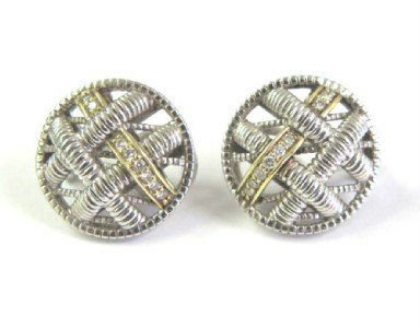 Judith Ripka Silver/18K Yellow Gold & Diamond Earr: Judith Ripka Silver/18K Yellow Gold & Diamond Earrings The total earring's weight is 9.1 grams. The total weight of Diamond: 0.32 cts. H color VS clarity The size of the earring: 15 x 15 mm