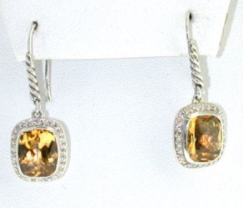 David Yurman Silver, Diamond & Citrine Earrings!: David Yurman Silver, Diamond & Citrine Earrings! The total earrings weight is 6.4 grams. The total weight of diamond: 0.42 cts. I color SI clarity The size of the Citrine is 10 x 8 mm. The size of ear