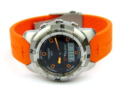 Tissot Stainless Steel, Rubber Strap Sport Watch.: Tissot Stainless Steel, Rubber Strap Sport Watch. The total watch's weight is 96 grams. The measurements of the watch head is 40 mm and 9 mm thick. The measurements of watch: 6" Long Swiss Made