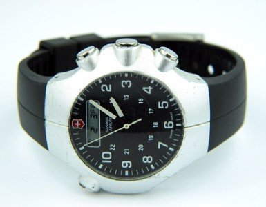 Swiss Army Stainless Steel Watch.: Swiss Army Stainless Steel Watch. The total watch's weight is 55.2 grams. The measurements of the watch head is 42 x 45 mm and 8 mm thick. The length of watch: 7.25". Swiss Made. Water Resistant.