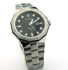Bulova Stainless Steel, Diamond Men watch: Bulova Stainless Steel, Diamond Men watch The total watch's weight is 190 grams. The total weight of diamond: 0.16 cts. I color I clarity The measurements of watch head is 41 x 43 mm and 10 mm thick. 