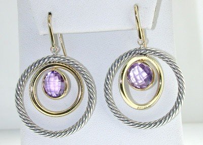 David Yurman 18K Gold /Silver Amethyst Earrings!: David Yurman 18K Yellow Gold /Silver and Amethyst Earrings! The total earrings weight is 13 grams. The size of the Amethyst is 10 mm. The size of earrings: 32 x 29 mm. Thickness is 2 mm.