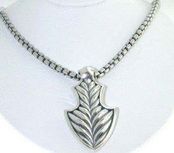 David Yurman Silver Necklace: David Yurman Silver Necklace. The total weight of Necklace is 22.2 grams. Size of pendant: 31 x 15 mm. thickness : 2 mm. The necklace is 20" long.