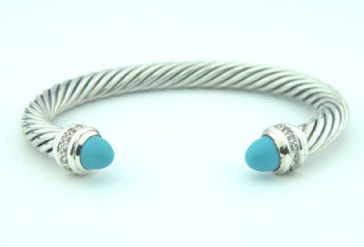 David Yurman Silver, Diamond & Turquoise Bangle.: David Yurman Silver, Diamond & Turquoise Bangle. The total Bangle's weight is 43 grams. The total weight of diamond: 0.48 cts. I color VS - 2. The size of Turquoise: 6 mm. The measurement of the insid