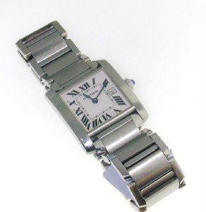 Cartier Stainless Steel Watch: Cartier Stainless Steel Watch The total watch's weight is 78.7 grams. The measurements of watch head is 20 x 24 mm and 5 mm thick. The length of watch:5" water resistant swiss made Chain is 16 mm wide