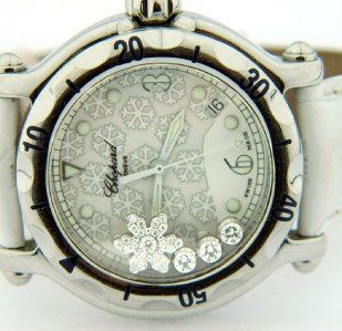 Chopard Stainless Steel Diamond Leather Strap Watc: Chopard Stainless Steel, Happy Diamond, Leather Strap Sport Watch Watch's Weight : 64.3 grams Total weight of diamond: 0.49 cts. G color, VS clarity. The measurements of watch head: 34 x 37 mm The len