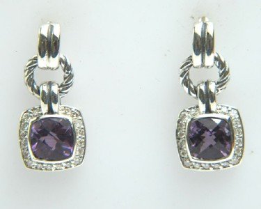David Yurman Silver, Amethyst & Diamond Earrings!: David Yurman Silver, Amethyst & Diamond Earrings! The total earrings weight is 6.9 grams. The total weight of diamond: 0.36 cts. I color, SI clarity. The size of the amethyst is 6 mm. The size of earr