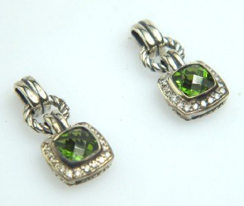 David Yurman Silver, Peridot & Diamond Earrings!: David Yurman Silver, Peridot & Diamond Earrings! The total earrings weight is 6.9 grams. The total weight of diamond: 0.36 cts. I color, SI clarity. The size of the Peridot is 6 mm. The size of earrin