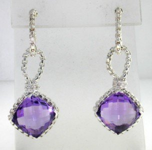 David Yurman Silver Amethyst & Diamond Earrings.: David Yurman Silver Amethyst & Diamond Earrings. The total earrings weight is 7.1 grams. The total weight of diamond: 0.16 cts. I color, SI clarity. The size of the Amethyst is 10 x 10 mm. The size of