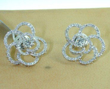 Roberto Coin 18K White Gold Diamond Earrings: Roberto Coin 18K White Gold Diamond Earrings. The total earring's weight is 7.1 grams. The total weight of diamond:1.38 cts. G color, VVS clarity. Size of earring: 19 x 19 mm.