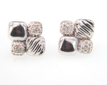David Yurman Silver, Diamond Earrings: David Yurman Silver, Diamond Earrings The total earrings weight is 5 grams. The total weight of diamond: 0.6 cts. I color, SI clarity The measurement of earring: 11 x 11 mm