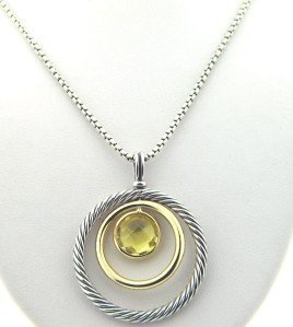 David Yurman 18K Gold / Silver, Lemon Citrine Neck: David Yurman 18K Yellow Gold / Silver, Lemon Citrine Necklace. The total weight of Necklace is 13 grams. The measurements of Lemon Citrine: 9 mm The size of the pendant is 37 x 29 mm, Thickness is 2 m