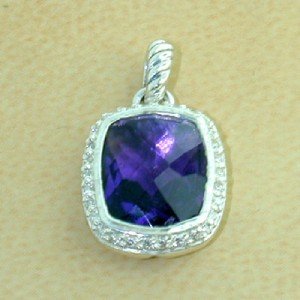 David Yurman Silver Amethyst & Diamond Pendant: David Yurman Silver Amethyst & Diamond Pendant. The total Pendant's weight is 4 grams. The total weight of diamonds is 0.30 cts. approximately I and SI clarity. The size of the Amethyst is 12 x 9 mm i