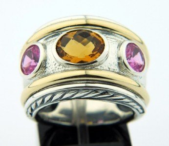 David Yurman Silver/18K Gold, Citrine & Tourmaline : David Yurman Silver / 18K Yellow Gold, Citrine & Tourmaline Ring The total ring's weight is 17.6 grams The size of citrine 5 x 9 mm The size of Tourmaline 6 x 6 mm The size of the ring is 7.5