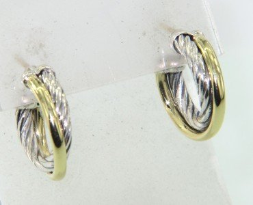 David Yurman18k Gold /Silver Earrings!: David Yurman18K Yellow Gold /Silver Earrings! The total earrings weight is 7.2 grams. The size of earrings: 17 mm in diameter. Thickness is 5 mm.