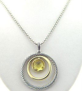 David Yurman 18K Gold / Silver, Lemon Citrine Neck: David Yurman 18K Yellow Gold / Silver, Lemon Citrine Necklace. The total weight of Necklace is 13 grams. The measurements of Lemon Citrine: 9 mm The size of the pendant is 37 x 29 mm, Thickness is 2 m