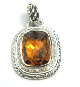 David Yurman Silver, Citrine & Diamond Pendant: David Yurman Silver, Citrine & Diamond Pendant The total weight of Pendant is 21.1 grams. Size of Citrine: 20 x 15 mmv Total weight of diamond: 0.5 cts. H color, SI-2 clarity The size of the pendant i