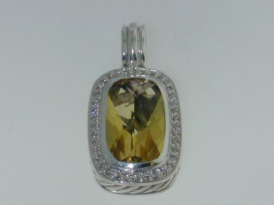 David Yurman Lemon Citrine Pendant with Diamonds: David Yurman Lemon Citrine Pendant with Diamonds in Silver The Pendant's weight is 9.6 grams. Pendant size is 34 x 16 mm, 10 mm thick. The size of Lemon Citrine is 17x 10mm. The total diamond weight i