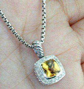 David Yurman Silver Citrine & Diamond Necklace.: David Yurman Silver Citrine & Diamond Necklace. The total weight of Necklace is 9.4 grams. The total diamond weight : 0.20 cts. H color, SI clarity The size of the Citrine is 7 x7 mm in diameter. The 