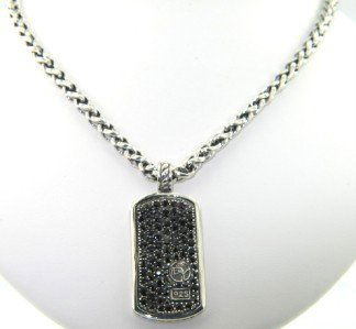 David Yurman Silver & Black Diamond Necklace: David Yurman Silver & Black Diamond Necklace. The total weight of Necklace is 45.7 grams. The total weight of black diamond: 2.68 cts. Size of pendant: 32 x 17 mm. thickness : 2 mm. The necklace is 21