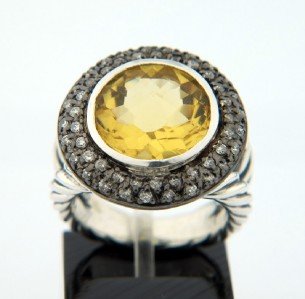 David Yurman Silver, Citrine & Diamond Ring: David Yurman Silver, Citrine & Champagne Diamond Ring Size of ring is 5.25 Ring Weight : 11.8 grams. The Total weight of champagne diamonds is 0.60 cts. approximately The size of the Citrine is 13 x 1