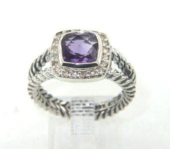David Yurman Silver Amethyst & Diamond Ring.: David Yurman Silver Amethyst & Diamond Ring. The total ring's weight is 5.5 grams. The total weight of the diamond is 0.2 cts approximately, I color SI clarity. The size of the amethyst is 7 x 7 mm. T