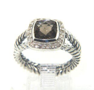 David Yurman Silver Smoky Topaz & Diamond Ring.: David Yurman Silver Smoky Topaz & Diamond Ring. The total ring's weight is 5.4 grams. The total weight of the diamond is 0.2 cts approximately, I color SI clarity. The size of the smoky topaz is 7 x 7