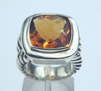David Yurman Silver, Citrine Ring.: David Yurman Silver, Citrine Ring. The total ring's weight is 17 grams. The size of the citrine is 14 x 14 mm. The size of the ring is 6" The measurement of the face of the ring is 18 x 18 mm. Thickne
