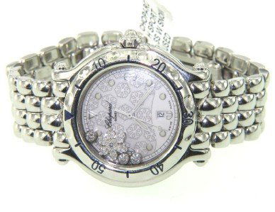 Chopard Stainless Steel Happy Diamonds Watch.: Chopard Stainless Steel Happy Diamonds Watch Watch's Weight : 71.7 grams. Total weight of diamond: 0..41 cts, H color, VS clarity. The measurement of watch head: 28 x 31 mm and 7 mm thick The length o